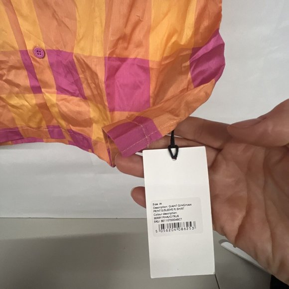 NEW Sz M Medium Les Girls Les Boys Giant Gingham Orange Pink Print Pajama Shirt - Picture 8 of 8